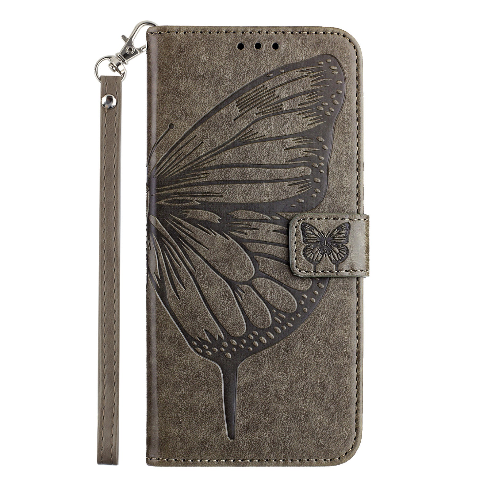 For Samsung Galaxy A16 5G / A16 4G Case YB Imprinting Series-4 Butterfly Flower Flip Wallet Leather Phone Cover - Grey For Samsung Galaxy A16 5G / A16 4G Case YB Imprinting Series-4 Butterfly Flower Flip Wallet Leather Phone Cover - Grey
